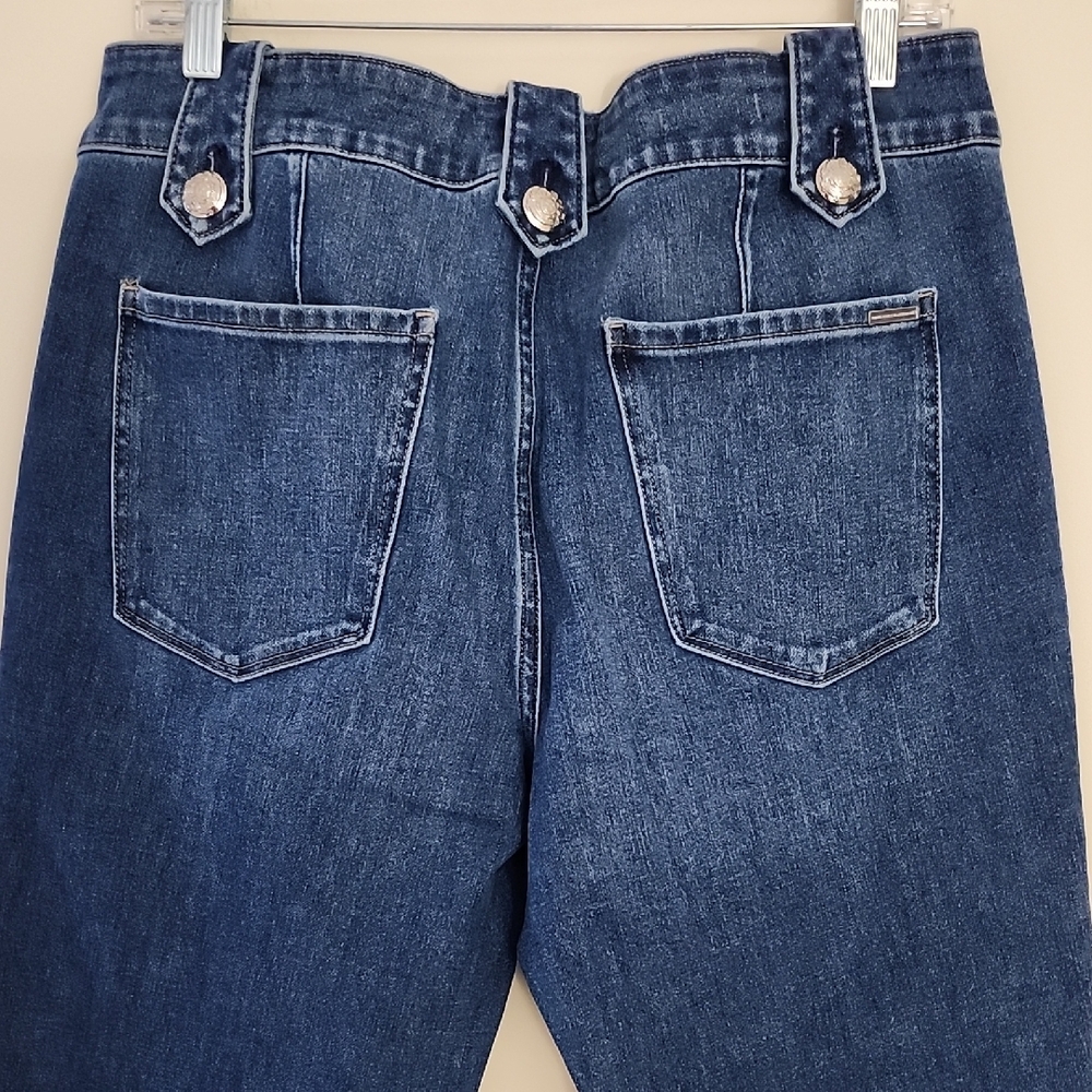 White House Black Market Dark Blue High Rise Jeans w/Silver Sailor Buttons - Picture 5 of 9